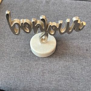 Metal ‘Bonjour’ Sign with Marble base